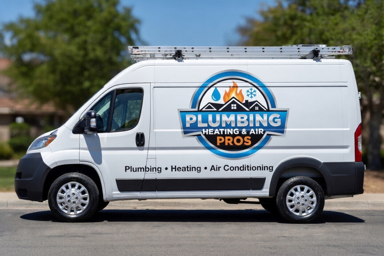Local plumbing heating and air service van serving Riverside